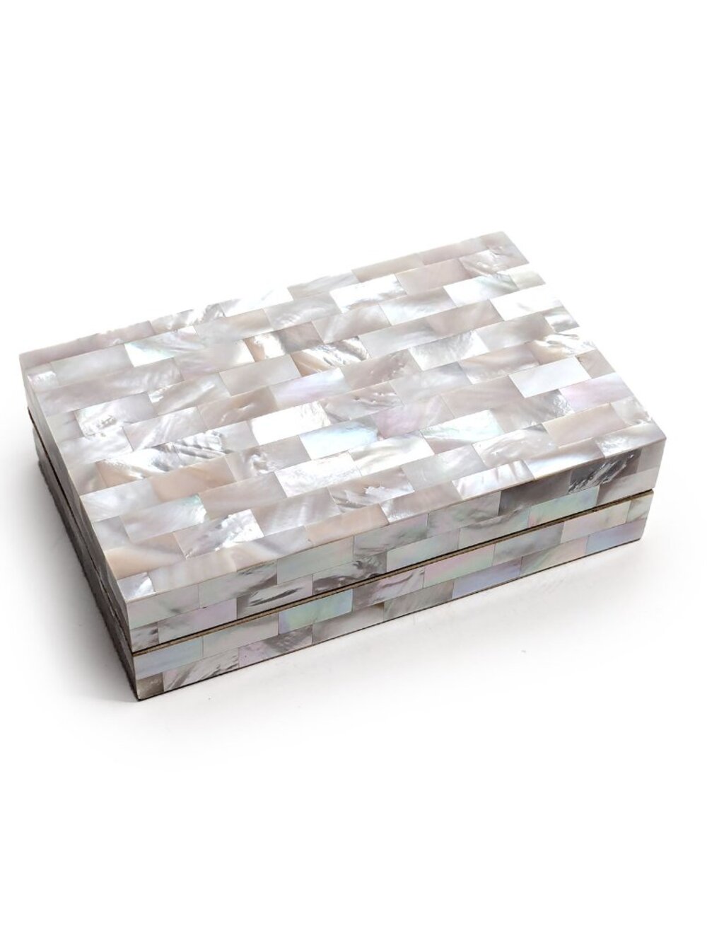 Mother of Pearl Inlay Box Iridescent Mosaic Trinket Jewelry Storage Decor
